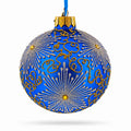 Sparkling Jeweled Snowflakes on Blue Glass Ball Christmas Ornament 3.25 Inches