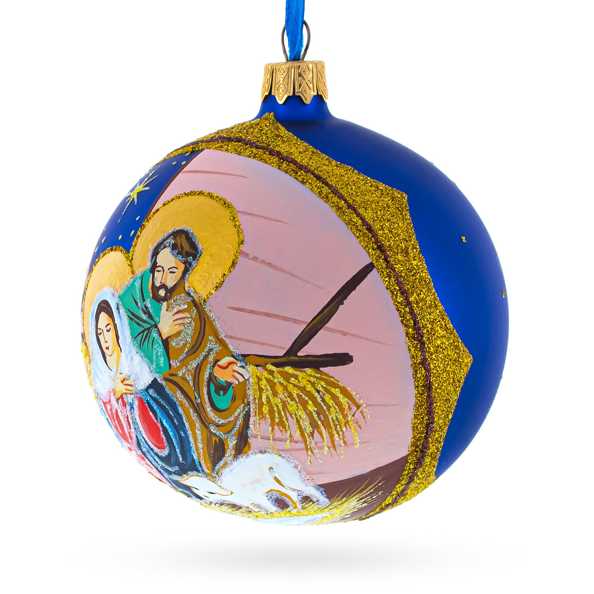 Serene Baby Jesus Sleeping Nativity Scene Glass Ball Christmas Ornament 4 Inches