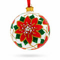 Poinsettia Flowers on White Glass Ball Christmas Ornament 3.25 Inches