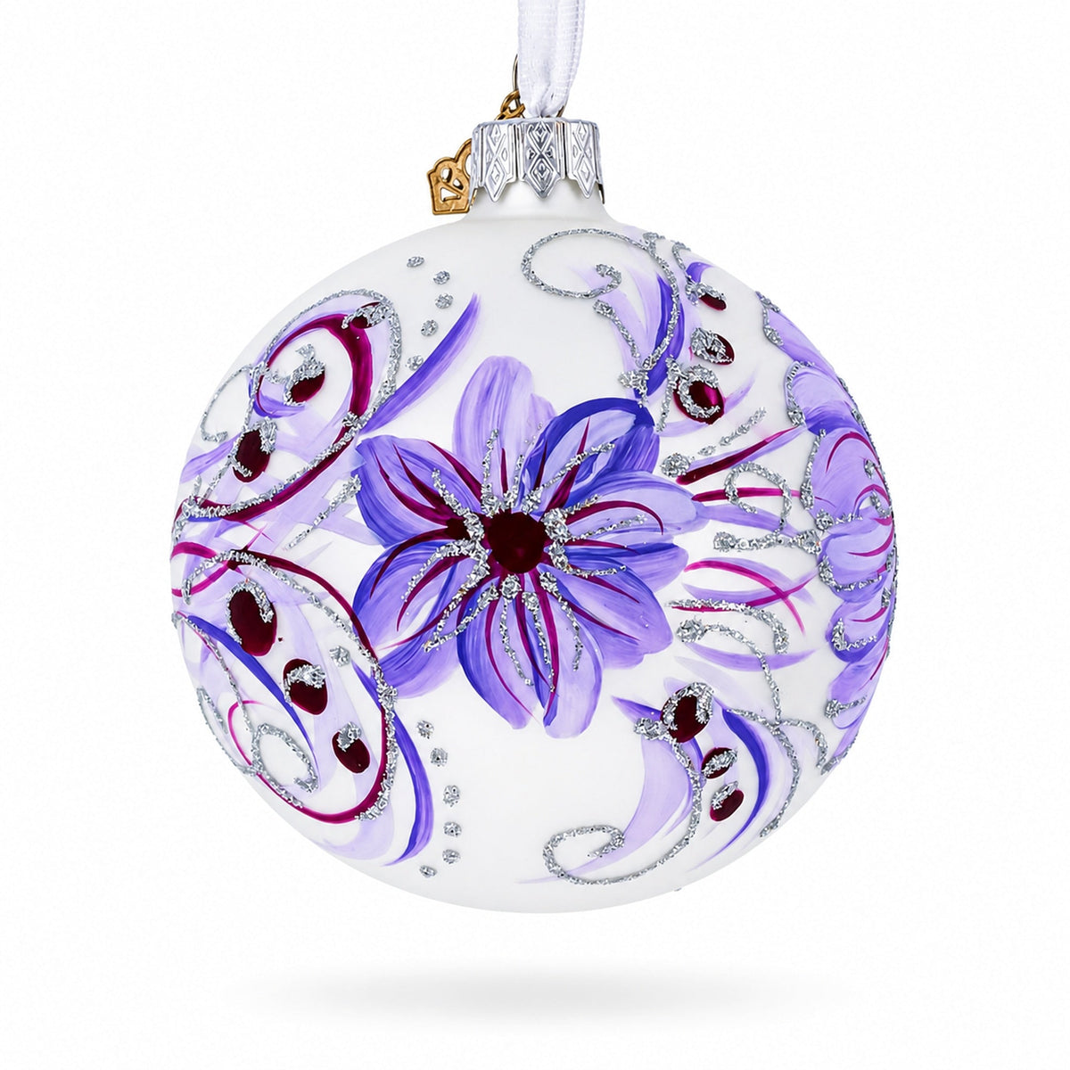 Gerbera Flowers on Purple Glass Ball Christmas Ornament