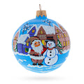 Santa & Snowman Winter Village Scene Glass Ball Christmas Ornament 3.25 Inches