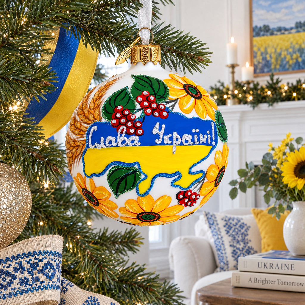 Ukrainian Map Glass Ball Christmas Ornament 3.25 Inches