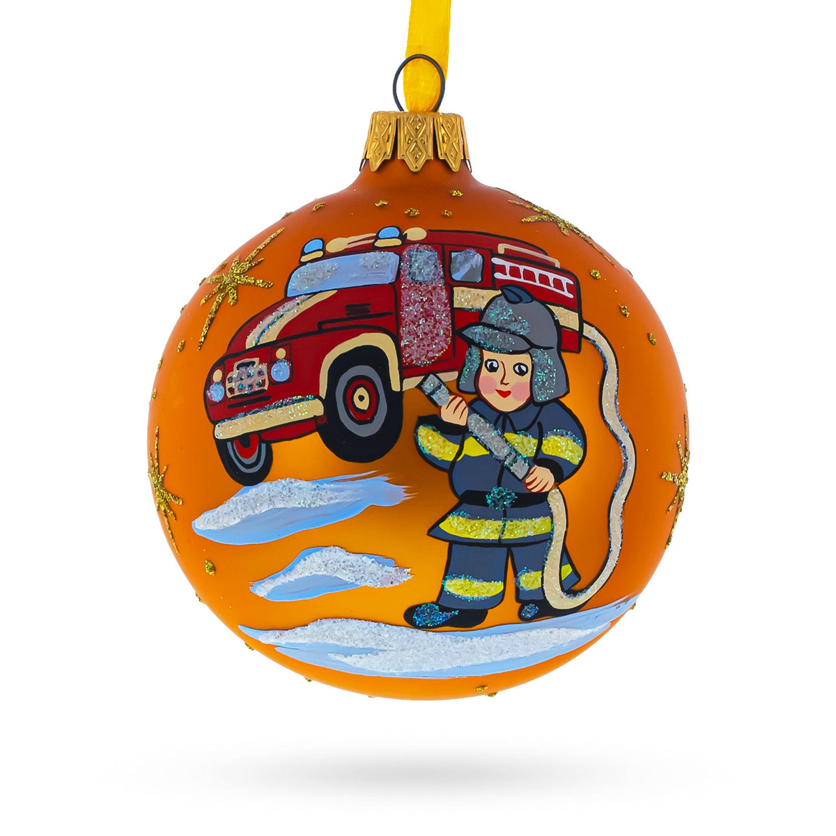 Little Fireman Glass Ball Christmas Ornament 3.25 Inches