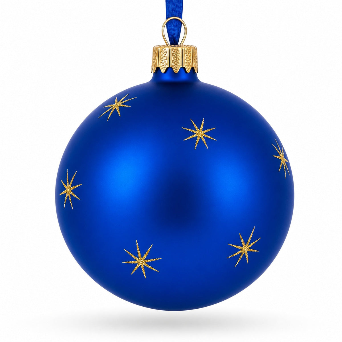 Hockey Player in Action on Blue Glass Ball Christmas Sports Ornament 4 Inches