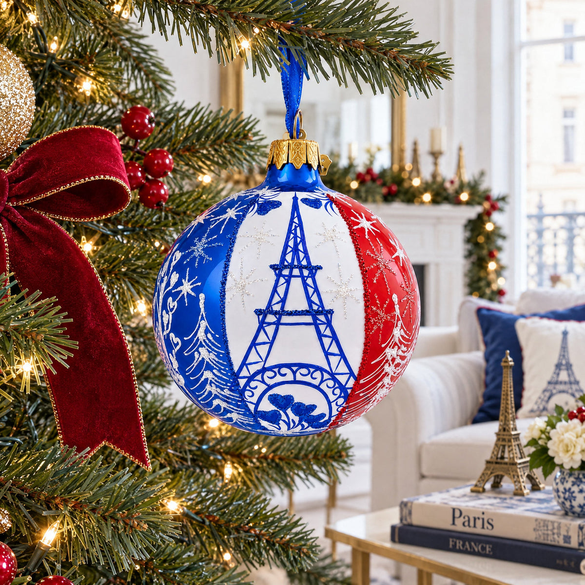 Eiffel Tower, Paris, France Glass Ball Christmas Ornament 3.25 Inches