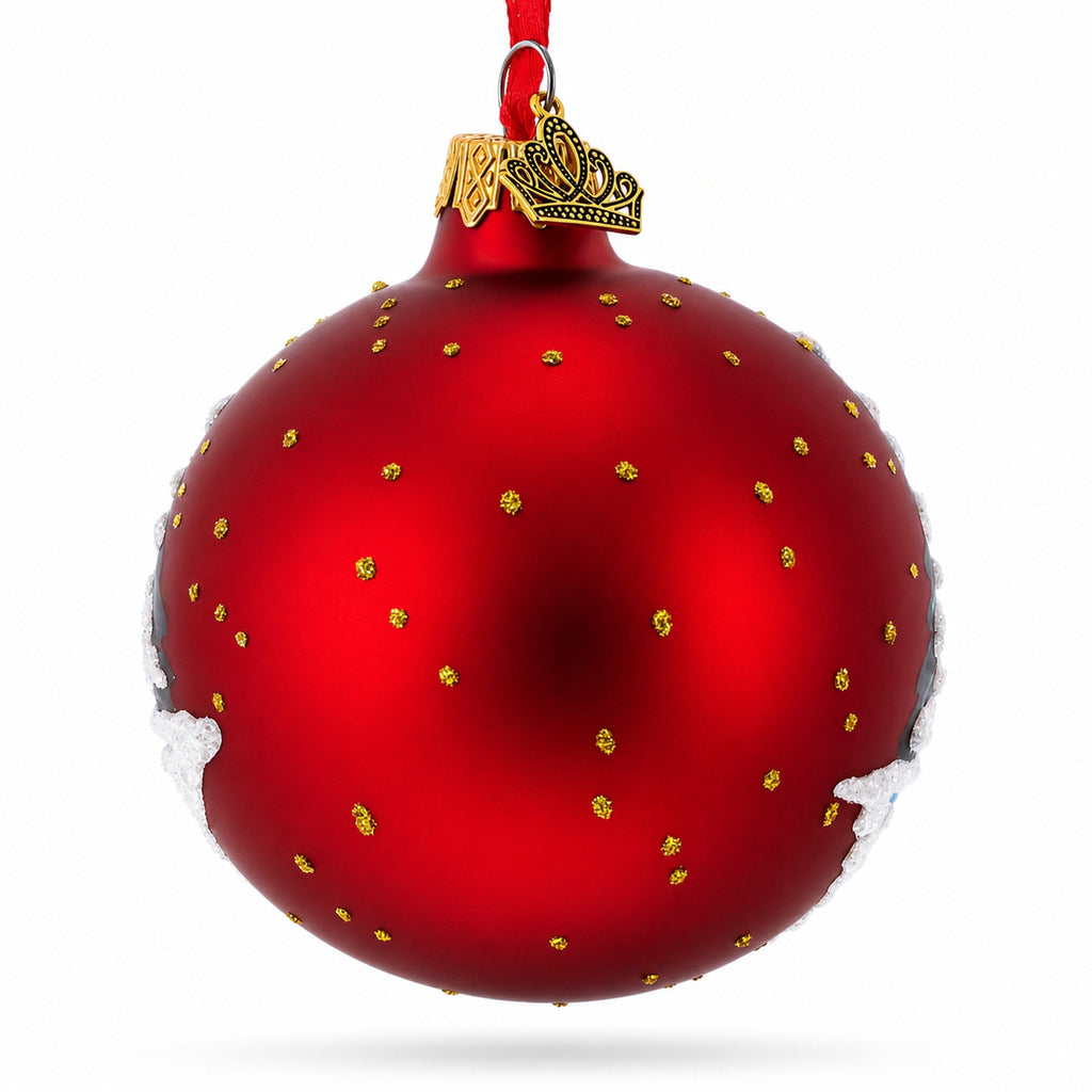 Rooster Village Scene Glass Ball Christmas Ornament 3.25 Inches