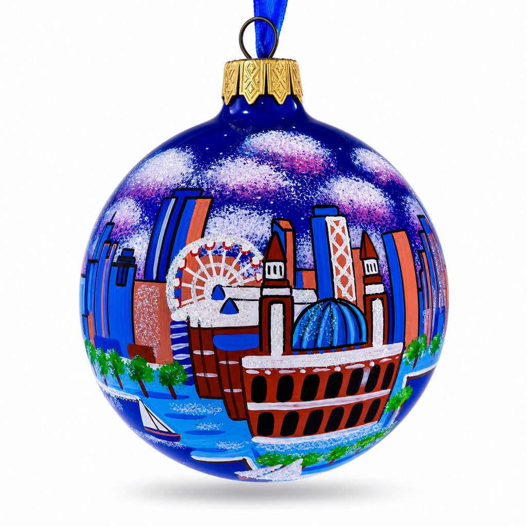 Navy Pier, Chicago, Illinois Glass Ball Christmas Ornament 3.25 Inches