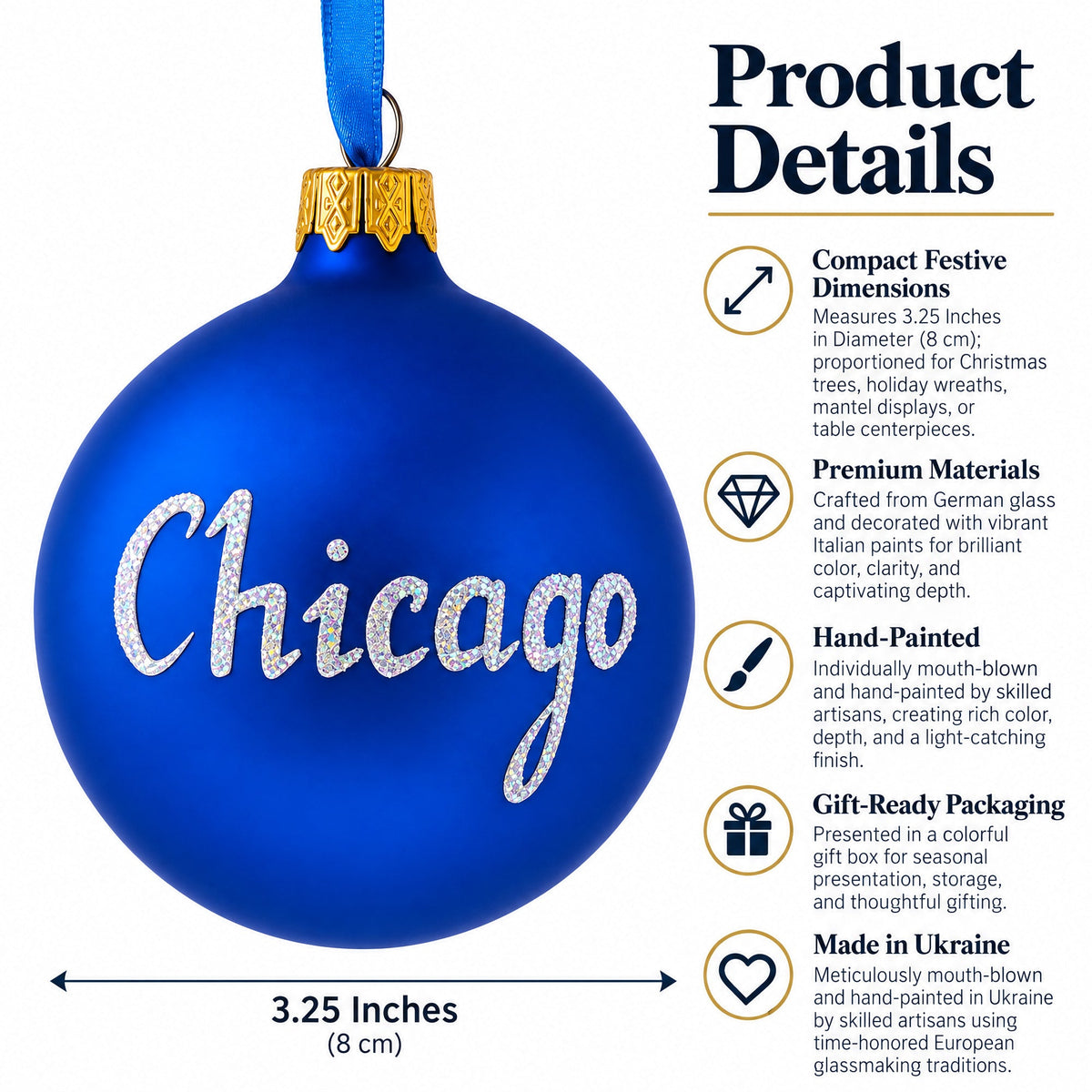 Navy Pier, Chicago, Illinois Glass Ball Christmas Ornament 3.25 Inches
