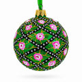 1907 Rose Trellis Royal Green Glass Ball Christmas Ornament 3.25 Inches