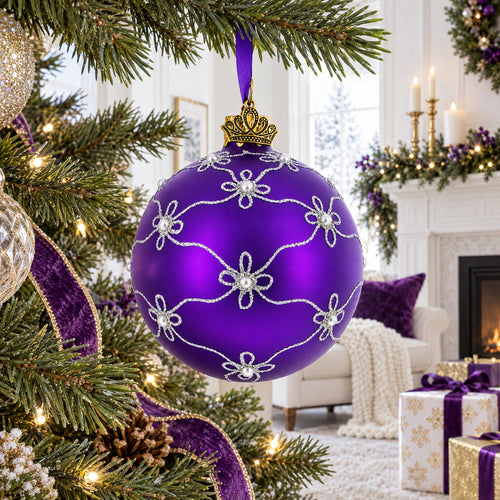 1906 Royal Swan Purple Glass Ball Christmas Ornament 3.25 Inches
