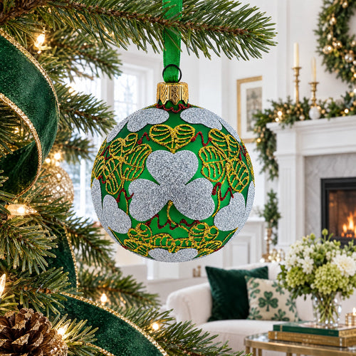 1902 Clover Leaf Royal Green Glass Christmas Ornament 3.25 Inches