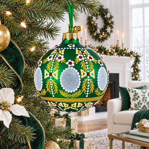 1908 Alexander Palace Royal Green Glass Ball Christmas Ornament 3.25 Inches