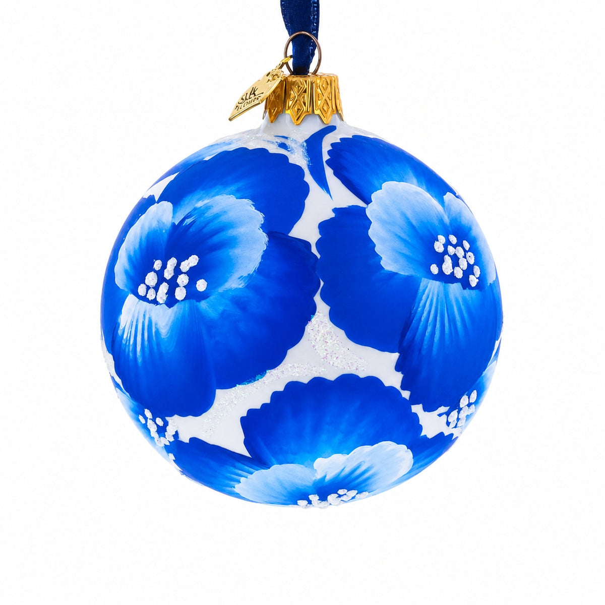 Pansies Flowers on White Glass Ball Christmas Ornament 3.25 Inches