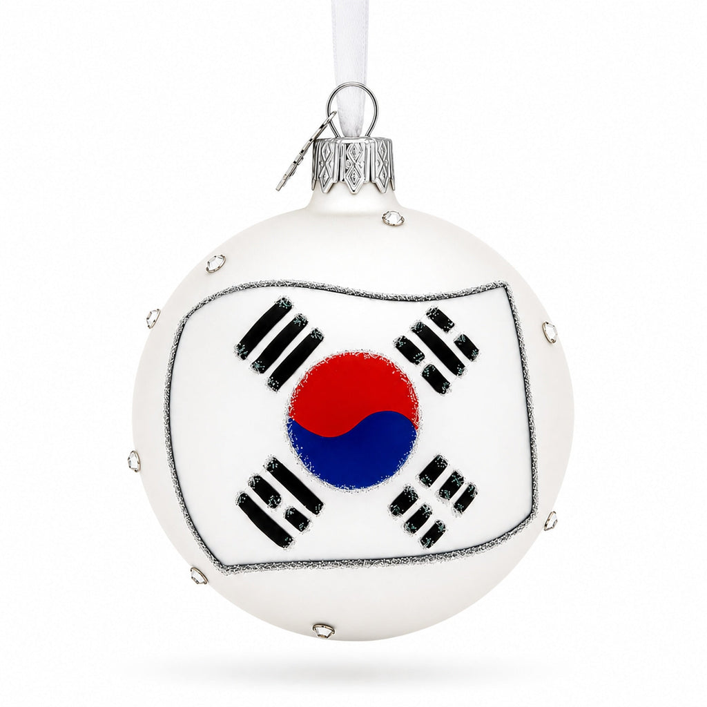 Flag of South Korea Glass Ball Christmas Ornament 3.25 Inches