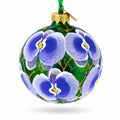 Blue Orchids on Verdant Green Glass Ball Christmas Ornament 3.25 Inches