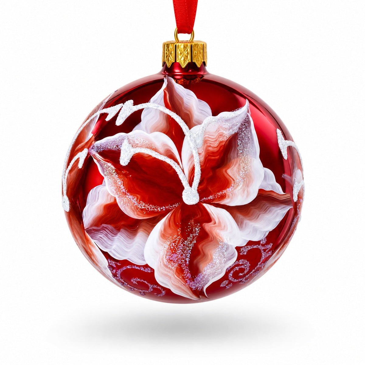 Red Lilies Glass Ball Christmas Ornament 3.25 Inches
