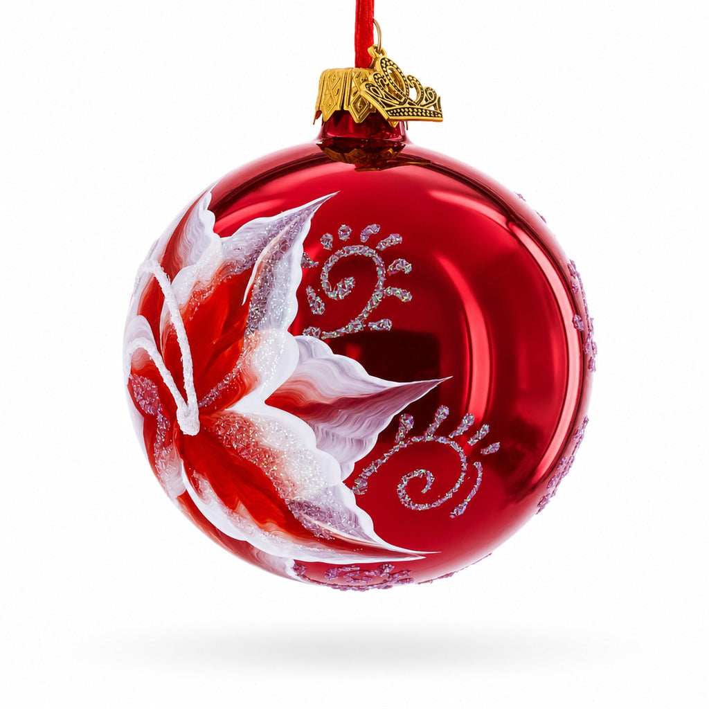 Red Lilies Glass Ball Christmas Ornament 3.25 Inches