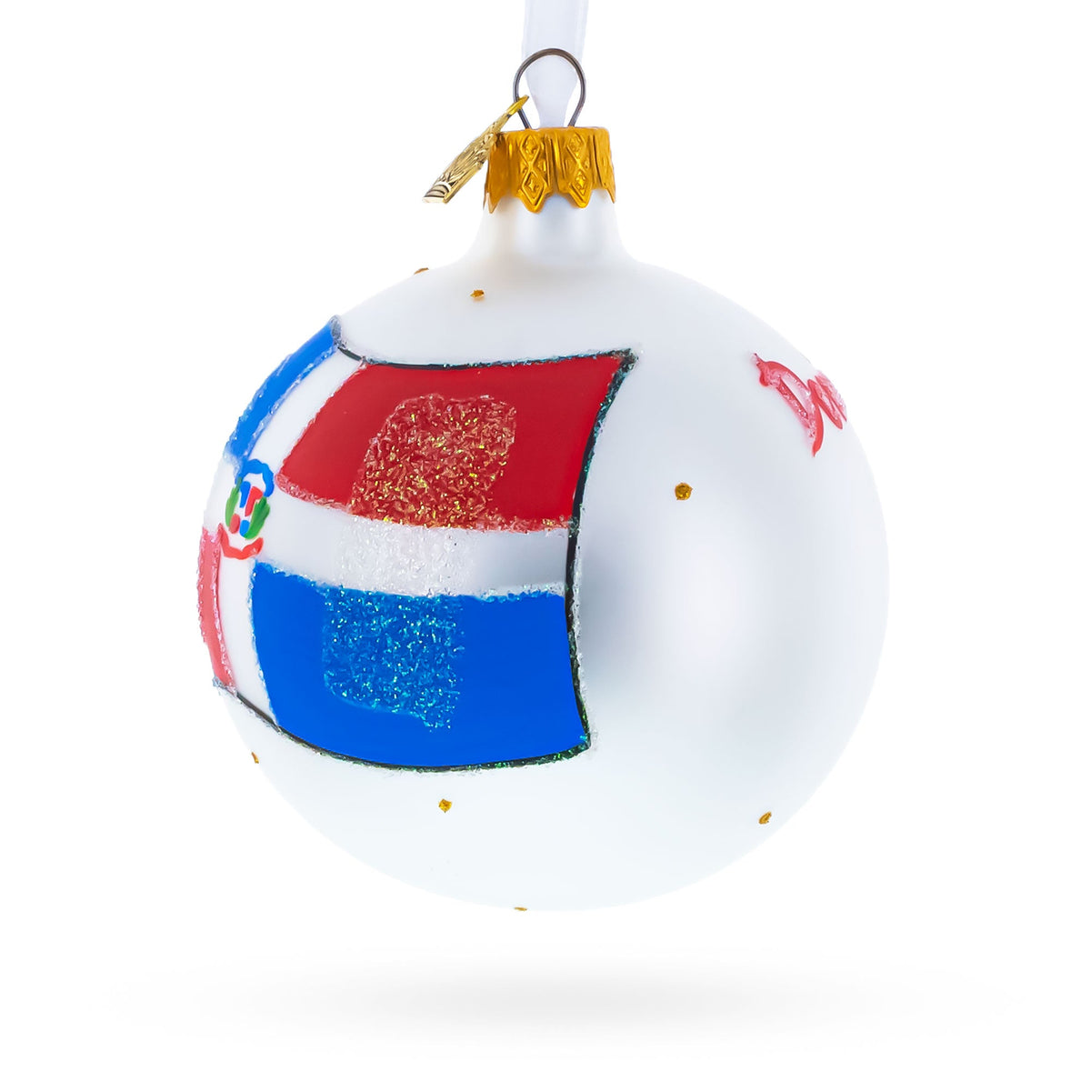 Flag of Dominican Republic Glass Ball Christmas Ornament 3.25 Inches