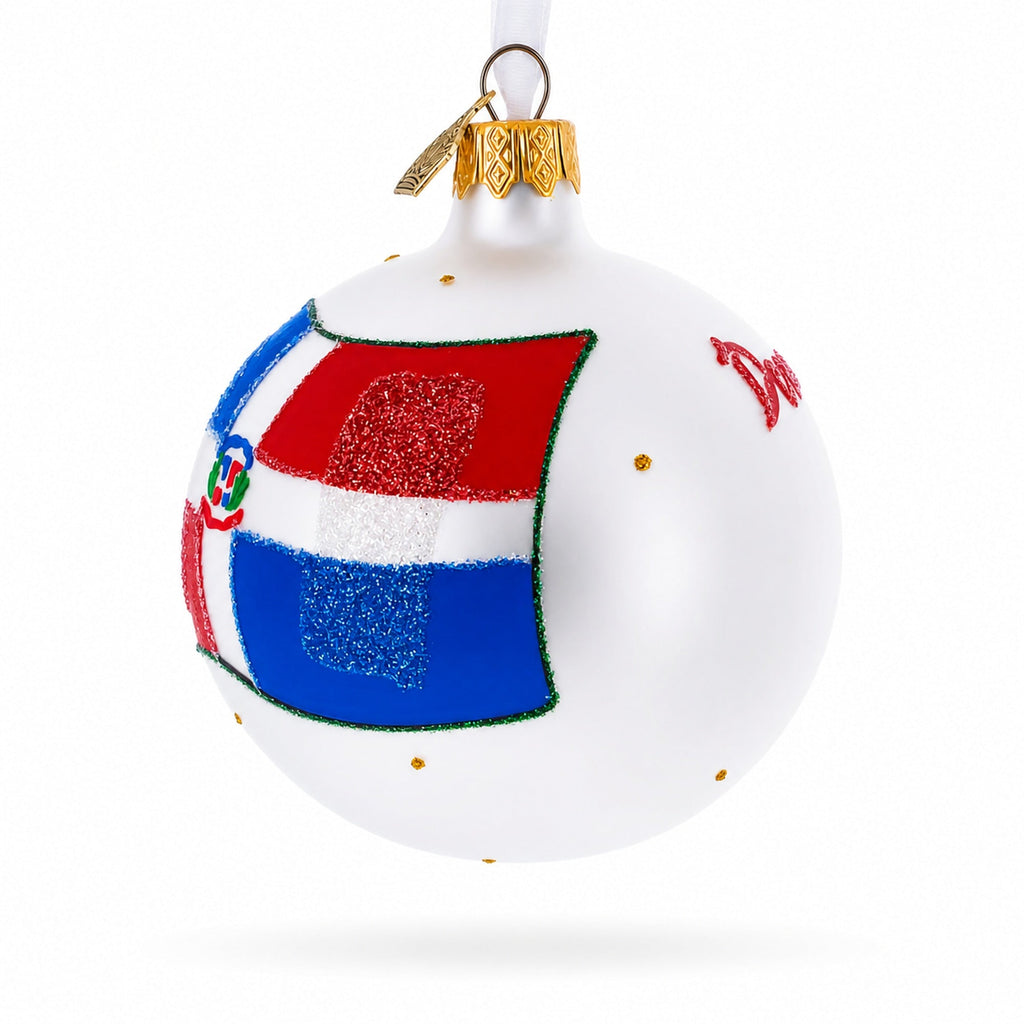 Flag of Dominican Republic Glass Ball Christmas Ornament 3.25 Inches