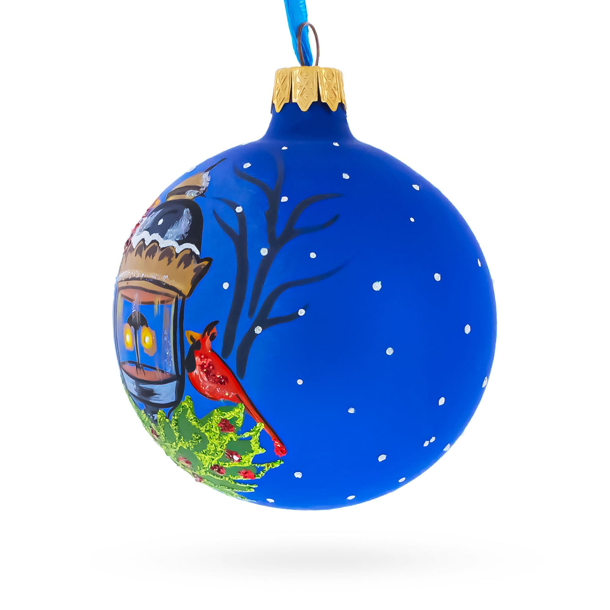 Red Cardinals by Lantern Glass Ball Christmas Ornament 3.25 Inches