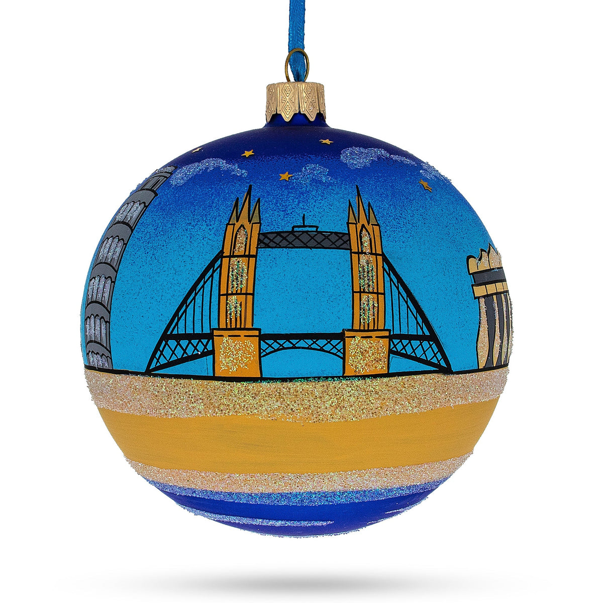 European Travel Attractions Glass Ball Christmas Ornament 4 Inches
