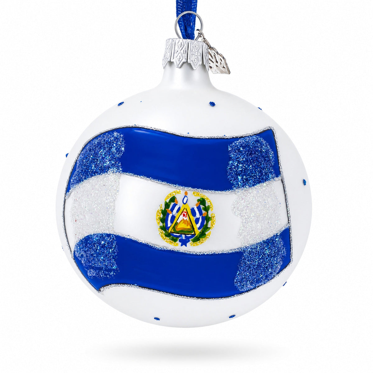 Flag of El Salvador Glass Ball Christmas Ornament 3.25 Inches
