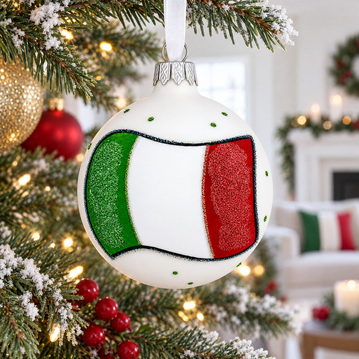 Flag of Italy Glass Ball Christmas Ornament 3.25 Inches