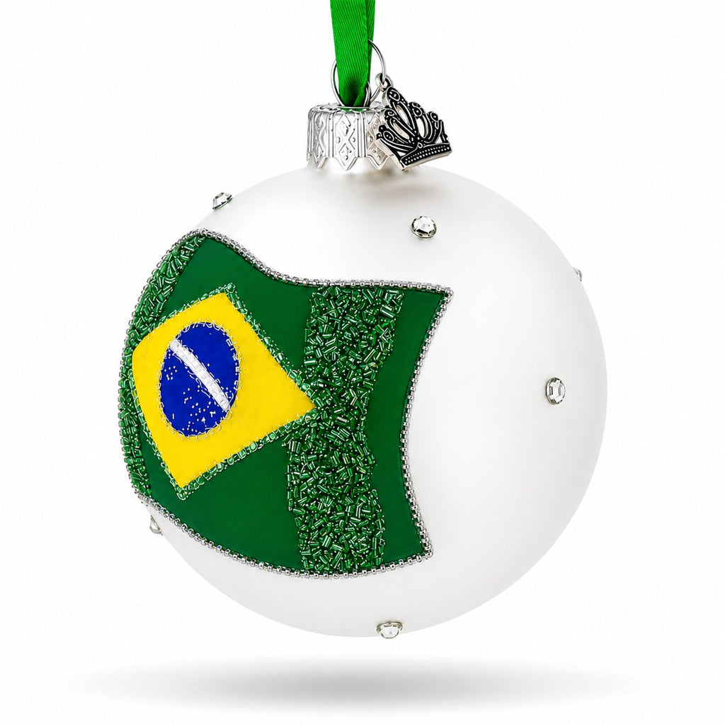 Flag of Brazil Glass Ball Christmas Ornament 3.25 Inches