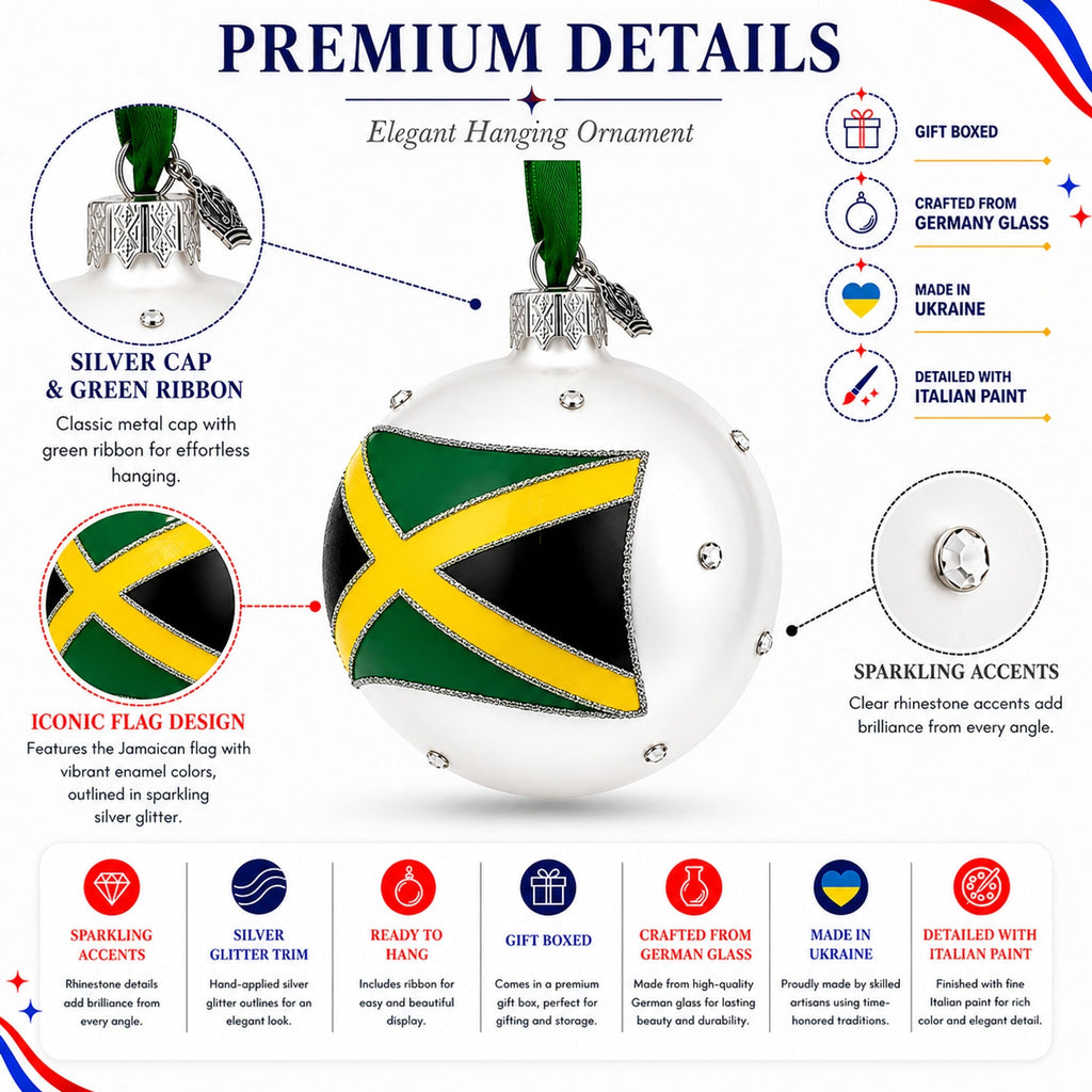 Flag of Jamaica Glass Ball Christmas Ornament 3.25 Inches