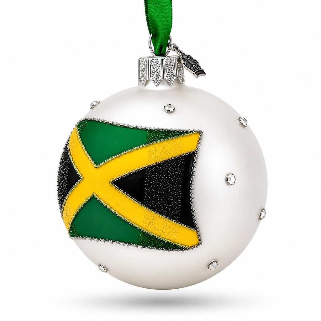 Flag of Jamaica Glass Ball Christmas Ornament 3.25 Inches