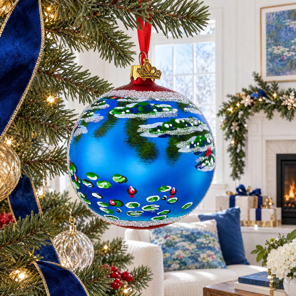 Claude Monet's 1907 'Water Lilies' Masterpiece Glass Ball Christmas Ornament 4 Inches