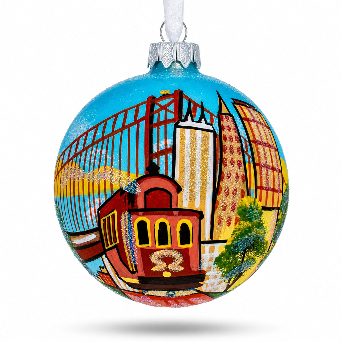 San Francisco, USA Tram Glass Christmas Ornament 3.25 Inches