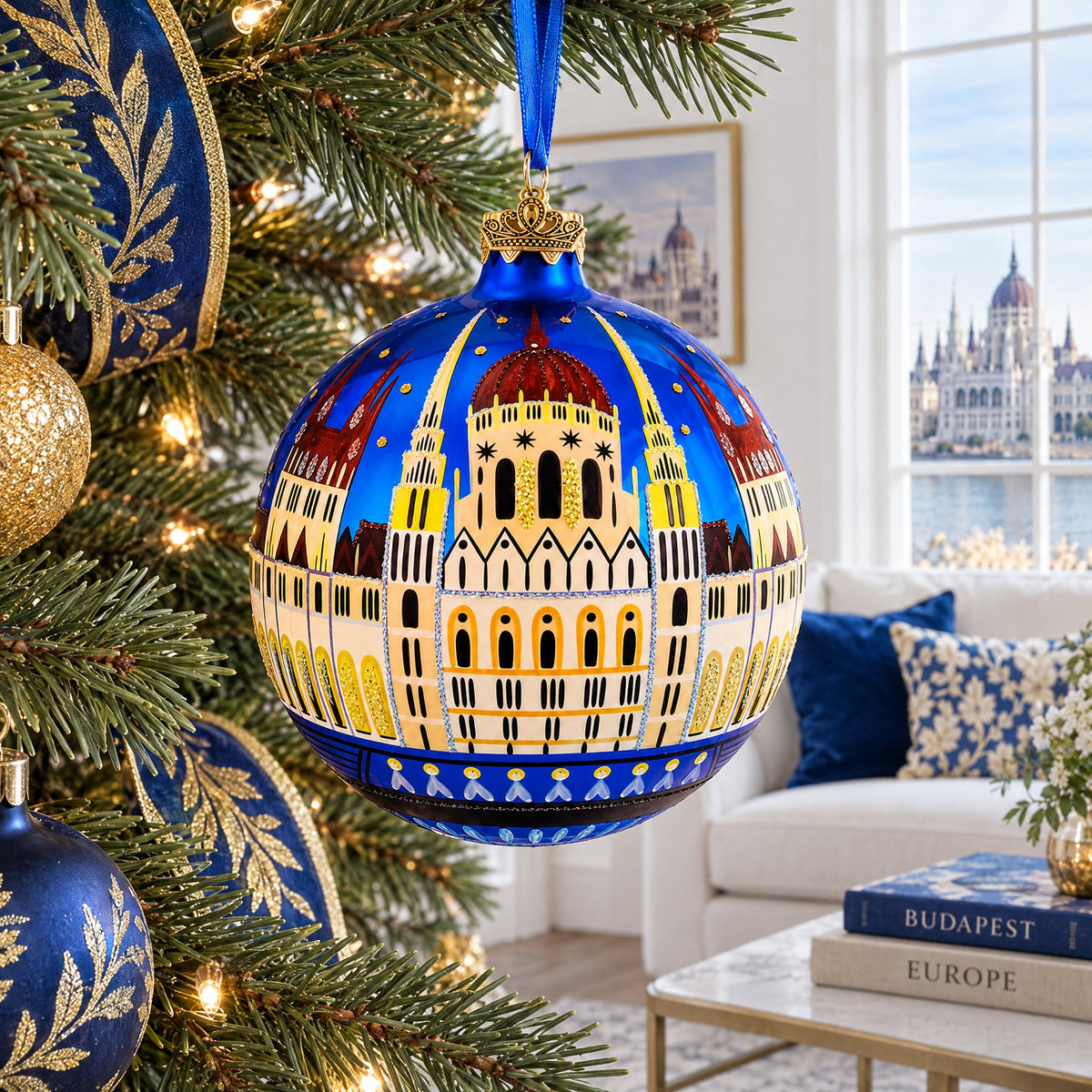 Budapest Parliament, Hungary Glass Ball Christmas Ornament 4 Inches