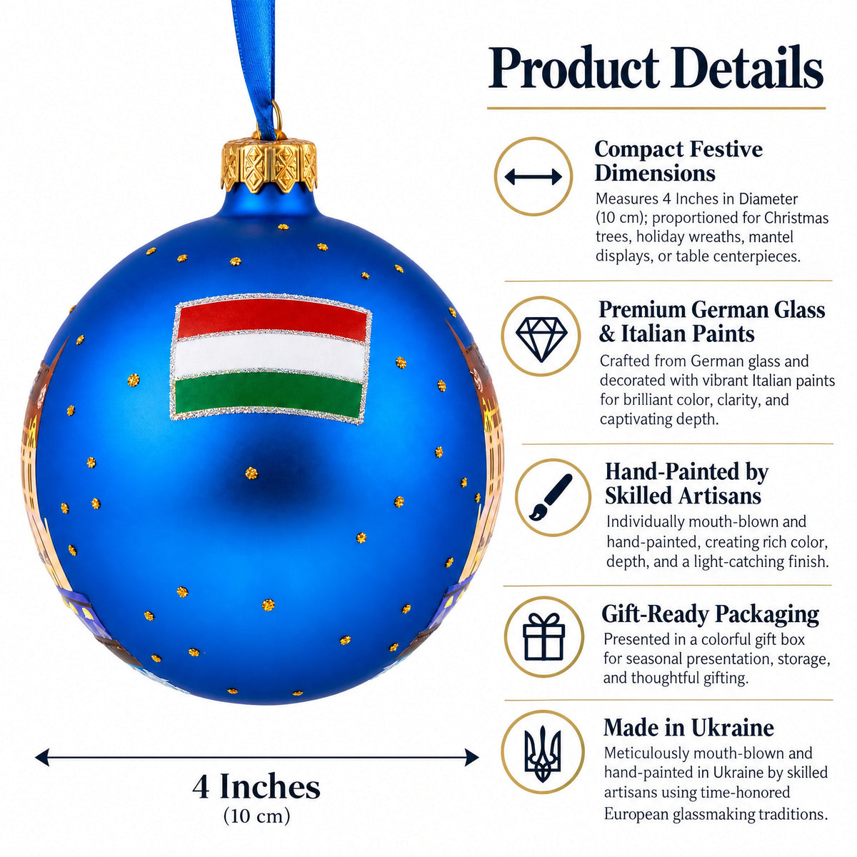Budapest Parliament, Hungary Glass Ball Christmas Ornament 4 Inches