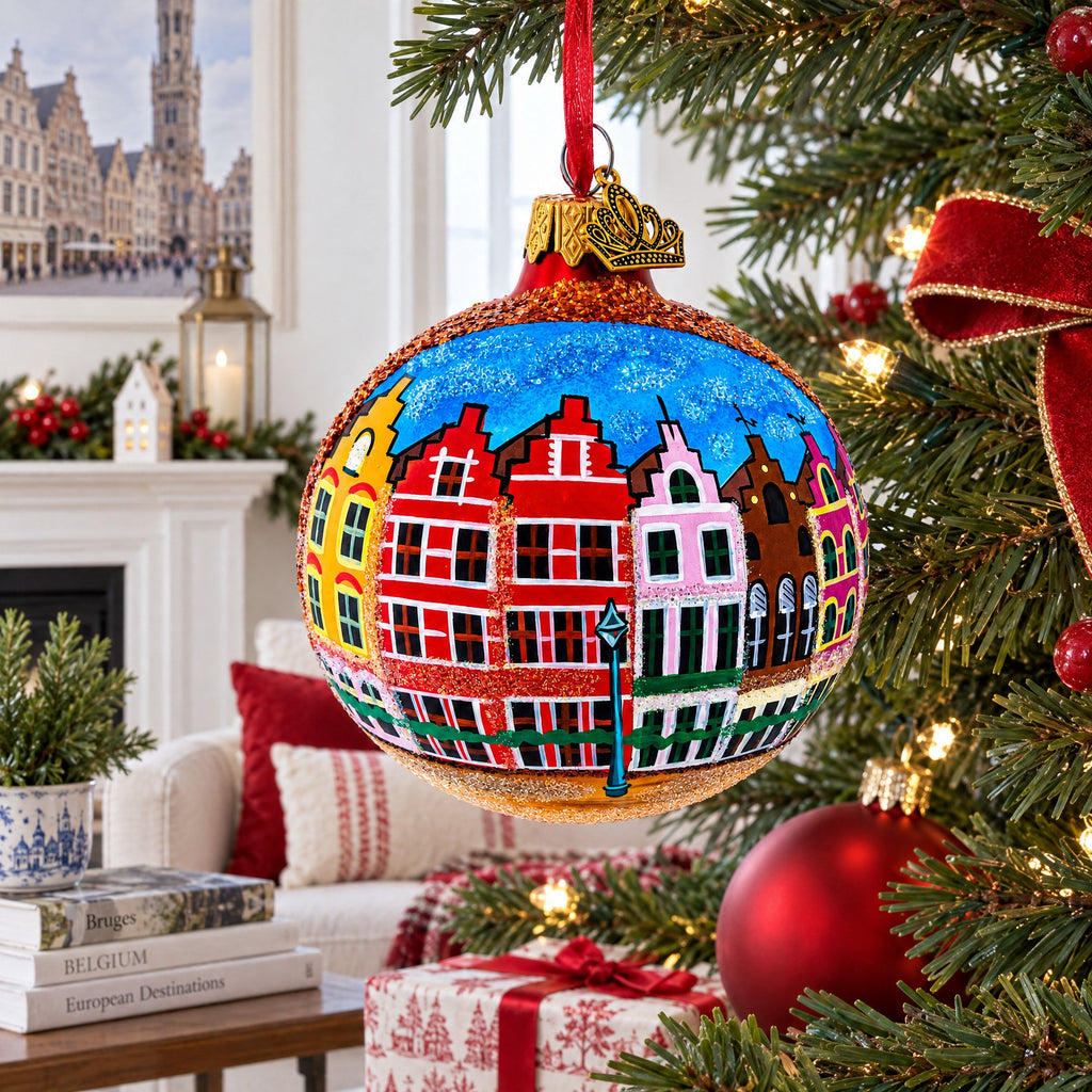 Markt of Bruges, Belgium Glass Ball Christmas Ornament 3.25 Inches