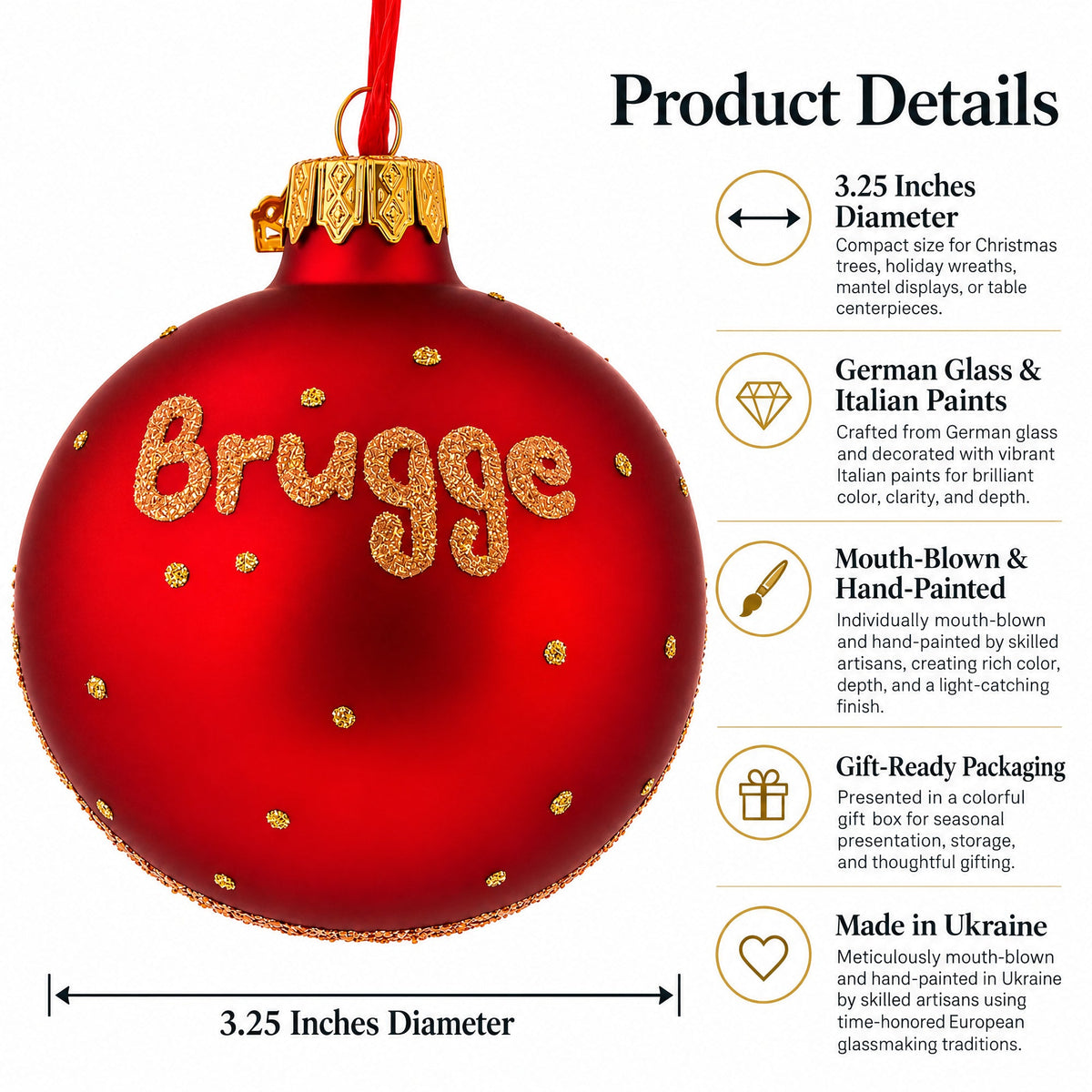Markt of Bruges, Belgium Glass Ball Christmas Ornament 3.25 Inches