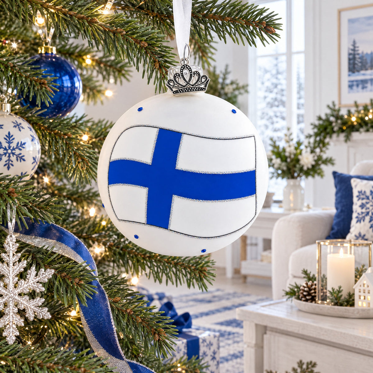 Flag of Finland Glass Ball Christmas Ornament 3.25 Inches