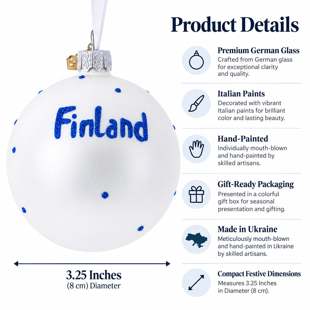 Flag of Finland Glass Ball Christmas Ornament 3.25 Inches