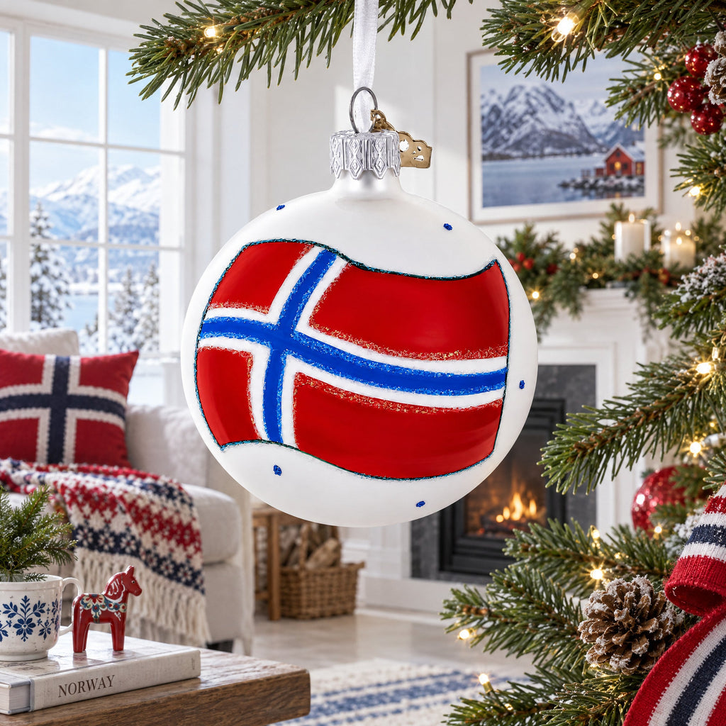 Flag of Norway Glass Ball Christmas Ornament 3.25 Inches