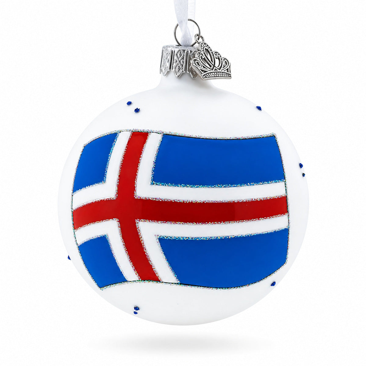 Flag of Iceland Glass Ball Christmas Ornament 3.25 Inches