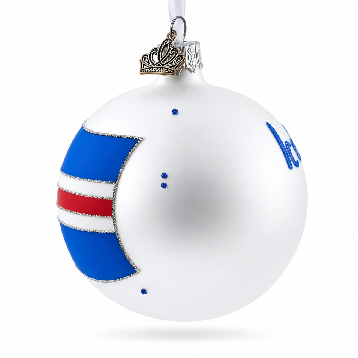 Flag of Iceland Glass Ball Christmas Ornament 3.25 Inches