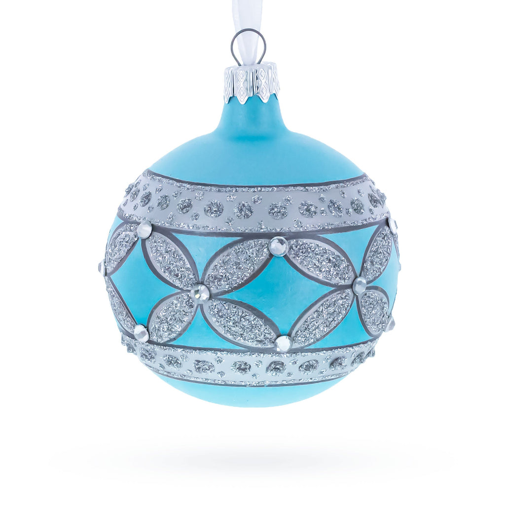 American Art Nouveau Cross with Diamonds Glass Ball Christmas Ornament 3.25 Inches
