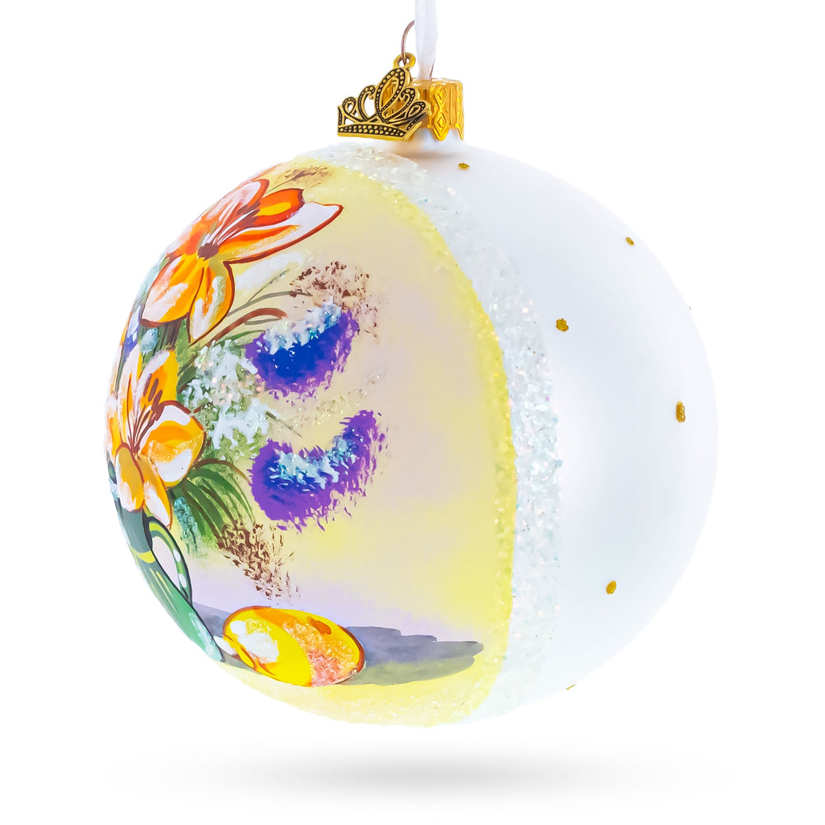 Floral Vase Masterpiece Glass Ball Christmas Ornament 4 Inches