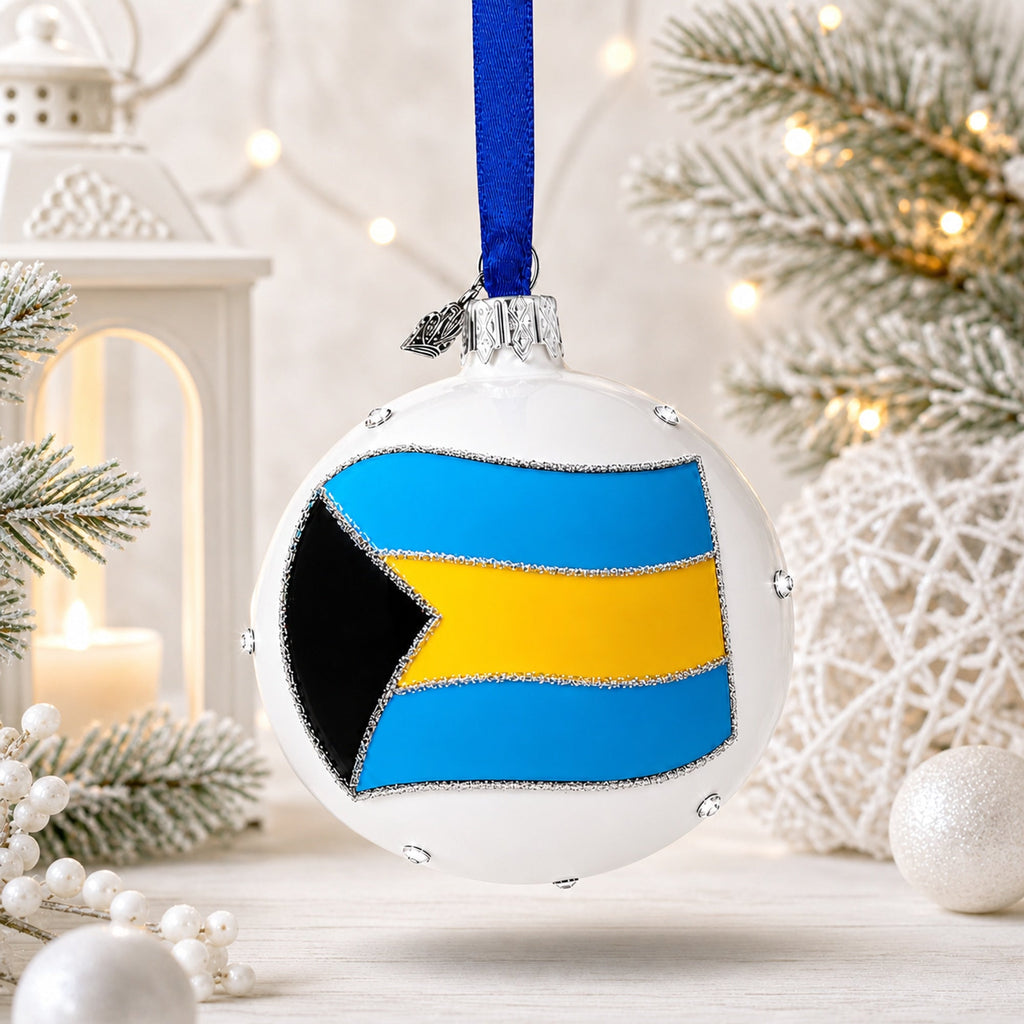 Flag of Bahamas Glass Ball Christmas Ornament 3.25 Inches