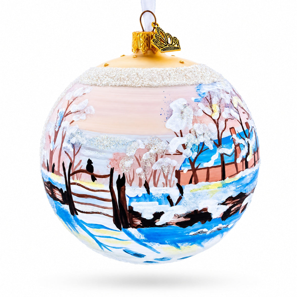 1869 'The Magpie' by Claude Oscar Monet Glass Ball Christmas Ornament 4 Inches
