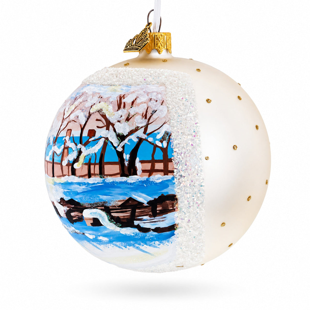 1869 'The Magpie' by Claude Oscar Monet Glass Ball Christmas Ornament 4 Inches