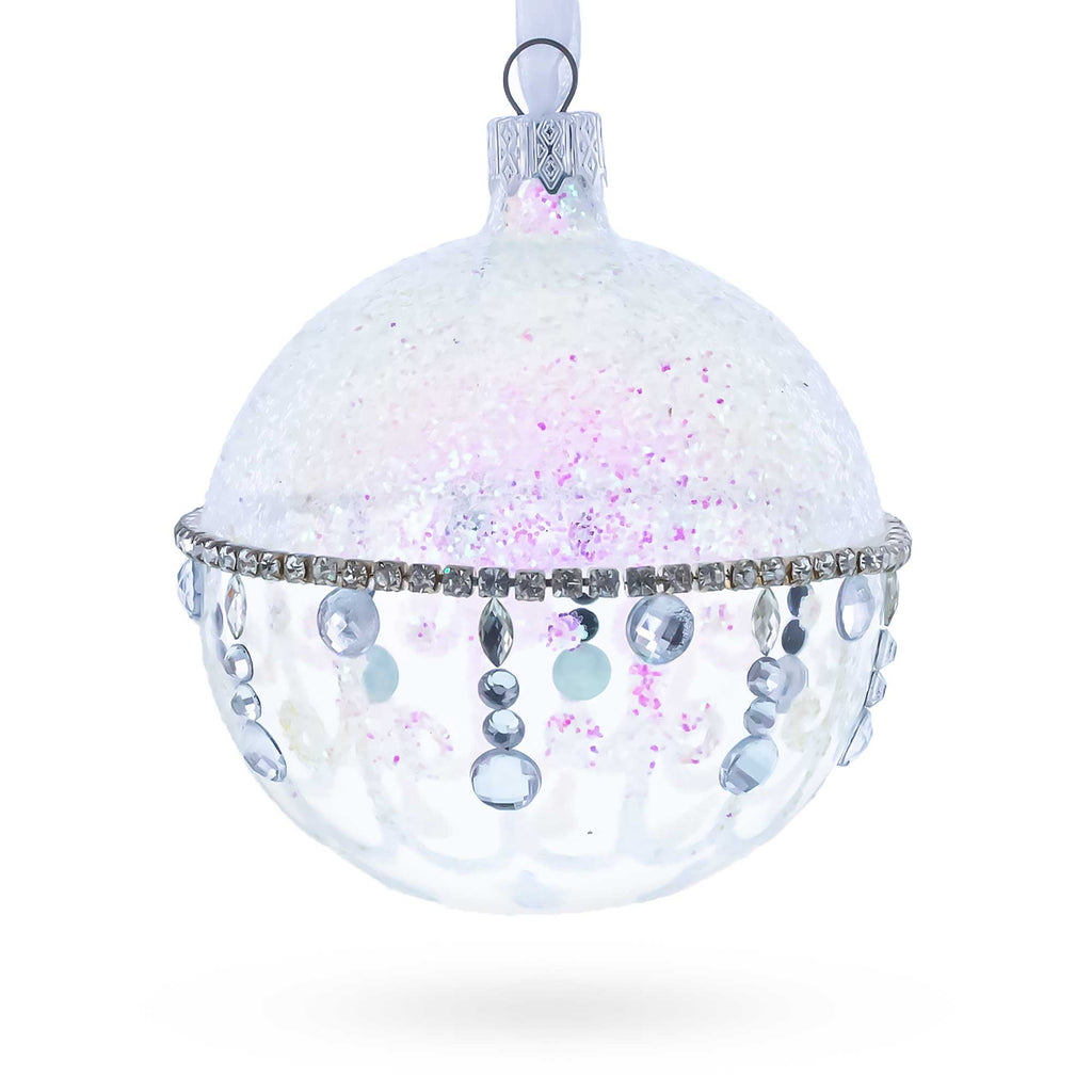 Diamond Chandelier on a Crystal Clear  Glass Ball Christmas Ornament 3.25 Inches