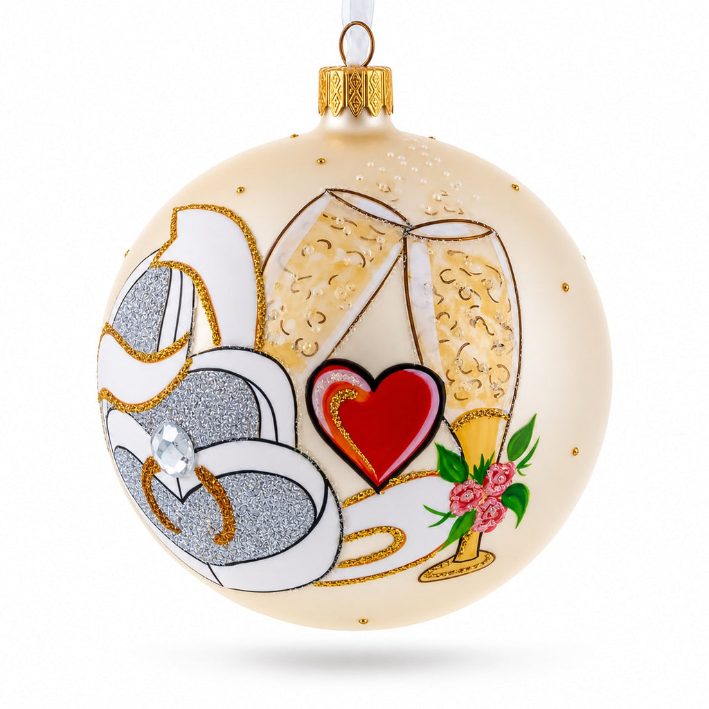 Wedding Flutes Glass Ball Christmas Ornament 4 Inches