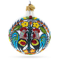 Ukrainian Petrykivka Painting Glass Ball Christmas Ornament 4 Inches