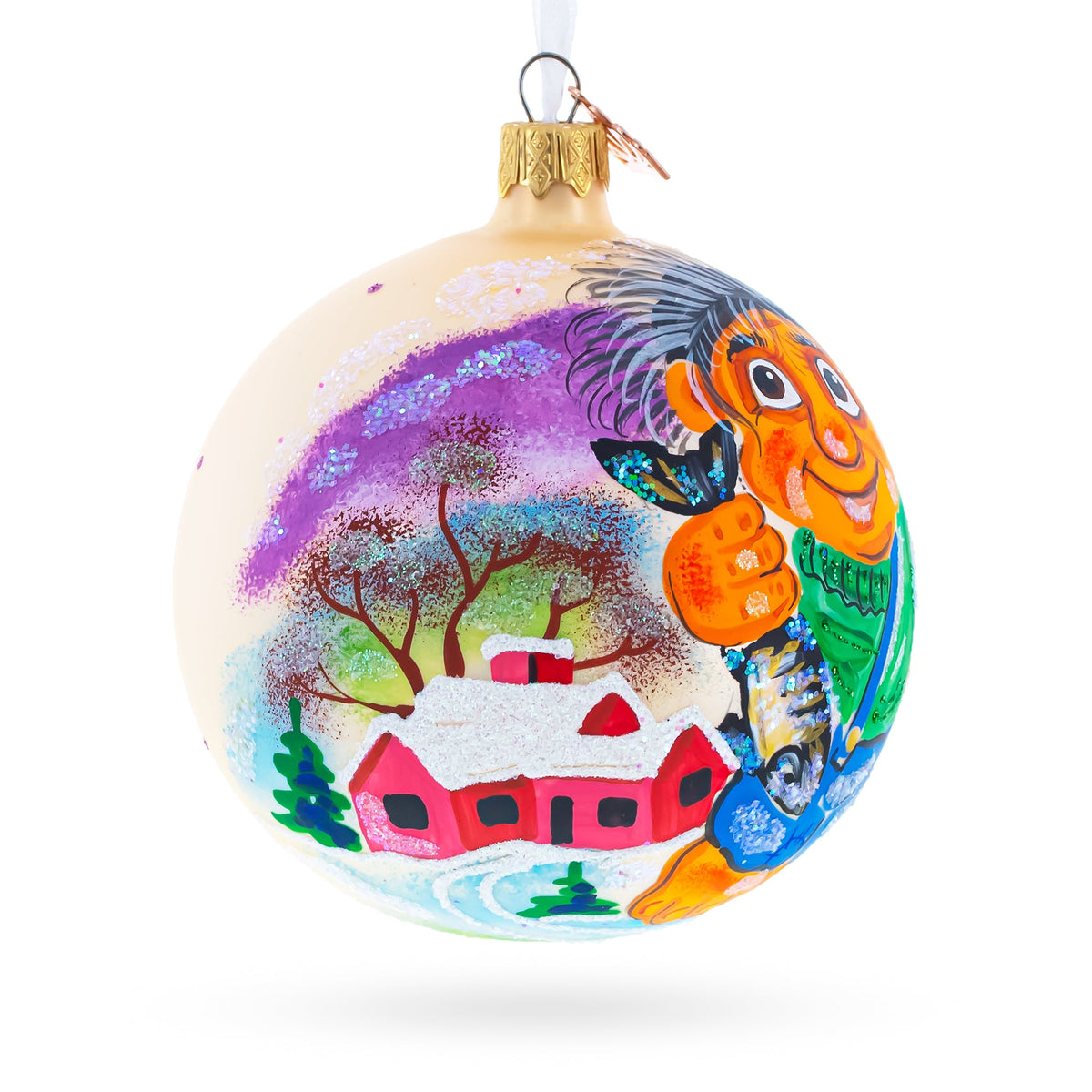 Troll the Fisherman Glass Ball Christmas Ornament 4 Inches